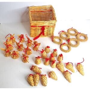 Scandinavian Christmas Ornaments Angels Bells Wreaths Pinecones Set of 33